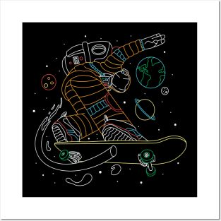 Skateboarding Astronaut Line Art Posters and Art